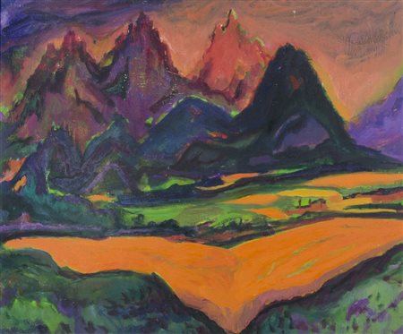 Joze Cesar 1907-1980 "Montagne nel paesaggio" cm. 50x60 - tecnica mista su...