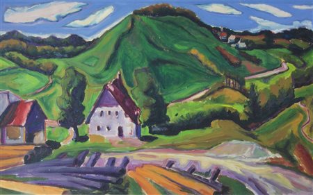 Joze Cesar 1907-1980 "Baite in montagna" cm. 50x80 - tecnica mista su...