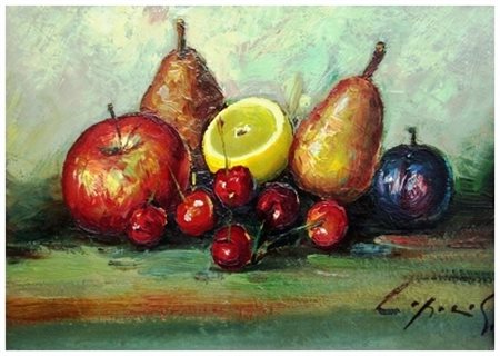 GIO BATTA LEPORI Livorno 1911 – Livorno 2002 Frutta Olio su faesite 23 x 32....