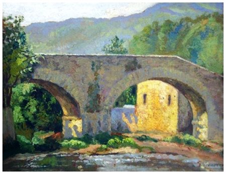 GIORGIO KIENERK Firenze 1869 – Fauglia 1948 Ponte a Rossiglione 1930 Olio su...