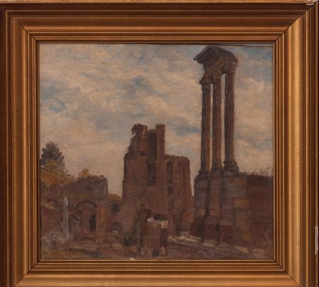 ALLANS Fori imperiali, ottocento olio su tela cm. 40X37 solo tela.