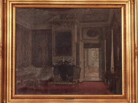 ADOLF HENRICH HANSEN Scena di interno, ottocento olio su tela cm. 51X63 solo...