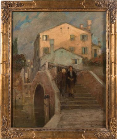 Cesare Vianello (Venezia 1862 – 1920), “Casa Vianello a Venezia”. Olio su...
