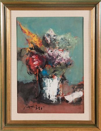 Sergio Scatizzi (Gragnano 1918 – Firenze 2009), “Vaso con fiori”. Olio su...