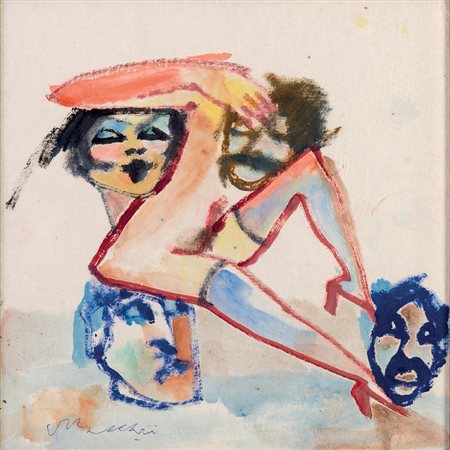 MINO MACCARI (1898 - 1989) Nudo e teste Gouache su cartoncino 30 x 30 cm...