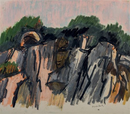 ENNIO MORLOTTI (1910 - 1992) Rocce Tempera su carta 34 x 39 Firmata in basso...