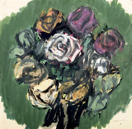 ENNIO MORLOTTI (1910 - 1992) Rose Tempera su carta 29,5 x 29,5 cm Firmata in...