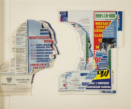 Mario Ceroli (Castelfrentano (Ch) 1938) Profili, Collage di giornali e...