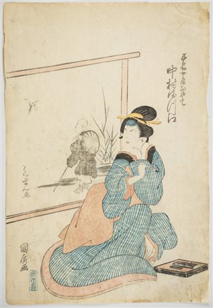 Takigawa Kunihiro ( 1815 1843) Geisha Xilografia su carta, cm. 38x26. Firmata...