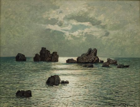 Gino Romiti (Livorno 1881 1967) Marina Olio su tavola, cm. 30x40 Firmato in...