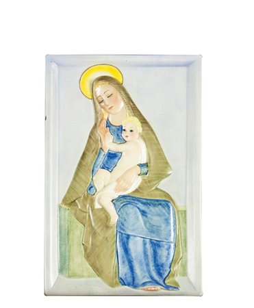 LENCI TORINO "Madonna con il Bambino" 36x24 ceramica policroma Opera firmata...