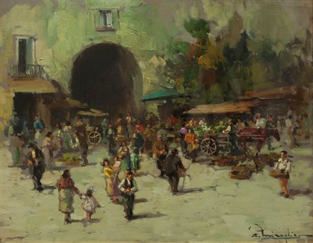 MIRAGLIA ERMOGENE Napoli 1907-1964 "Mercatino" 40x50 olio su tela Opera...