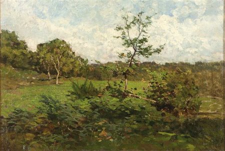 GIGNOUS EUGENIO Milano 1850 - 1906 "Paesaggio estivo" 30x44 olio su tela...