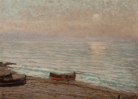 REYCEND ENRICO Torino 1855 - 1928 "Ultima luce sul mare" 1905 37x50 olio su...