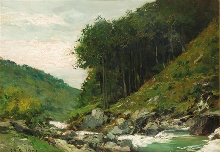 DELLEANI LORENZO Pollone (BI) 1840 - 1908 Torino "Ruscello di montagna"...