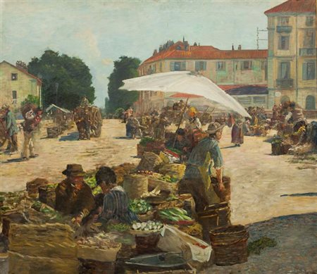 PUGLIESE LEVI CLEMENTE Vercelli 1855 - 1936 Milano "Mercato di Porta Palazzo"...