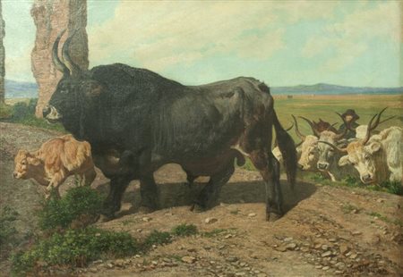 PALIZZI FILIPPO Vasto (CH) 1818 - 1899 Napoli "Mandria" 1855 55x80 olio su...