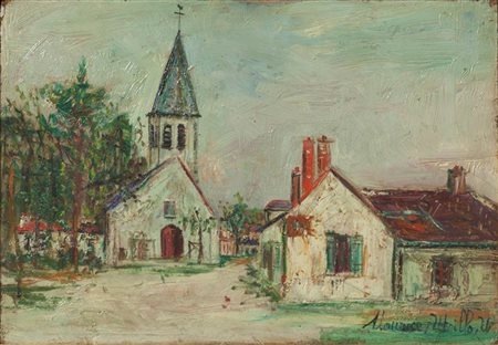 UTRILLO MAURICE Morlius (F) 1883 - 1955 Dax (F) "Paese" 1926 45x31 olio su...