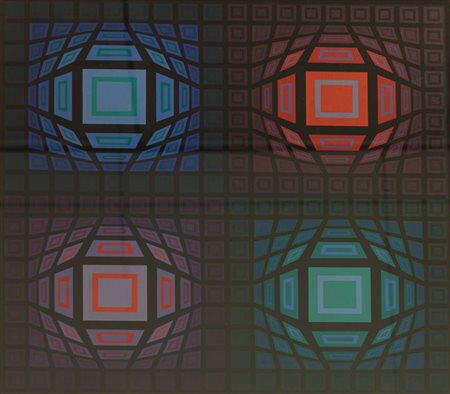 VASARELY VICTOR H 1908 - 1997 F "Vitro" 1973/1976 61x61 acrilici su tavola...