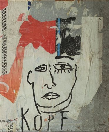 ROTELLA MIMMO Catanzaro 1918 - 2006 Milano "Kopf" 1994 60x50 decollage su...