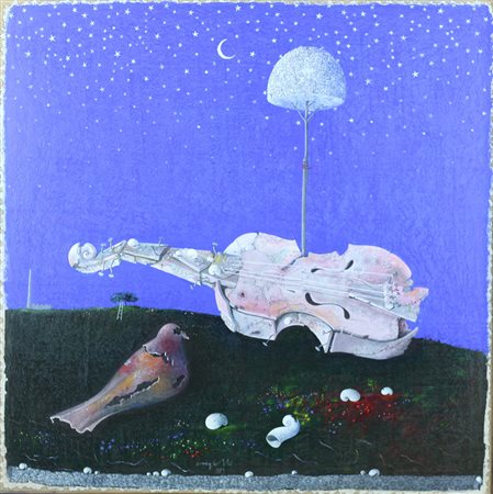 Claudio Cargiolli ( Ponzanello 1952) Serenata per la luna 1989 Dim.70x70 Olio...