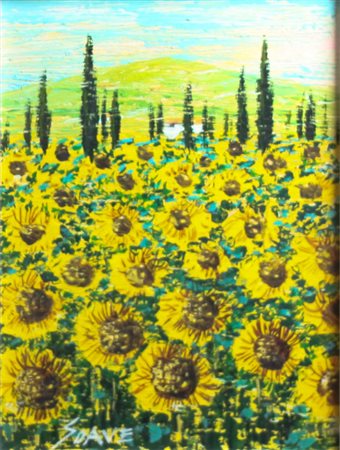 Mario Soave ( Forte dei Marmi 1955) Girasoli Dim.21,2x15,8 Olio su tavola Al...