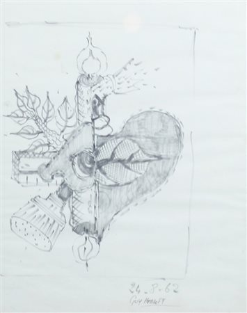 Guy Harloff ( Parigi 1933 – Venezia 1991) Heart 1962 Dim.27x21,5 Matita su...