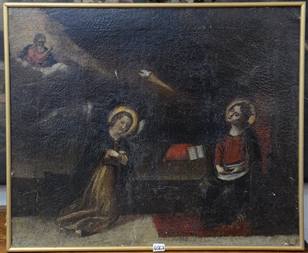 Scuola del secolo XVII "Annunciazione" olio su tela (cm 48x58) in cornice...