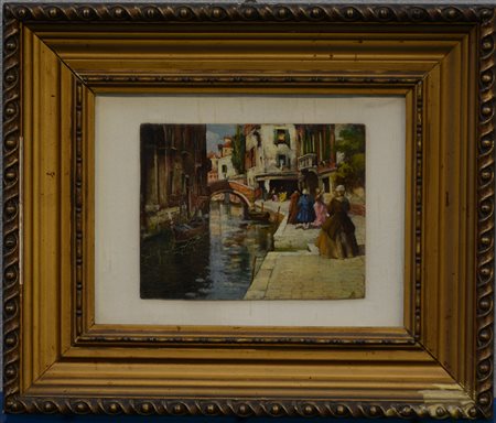 Firma indecifrata "Scorcio di Venezia" olio su tavoletta (cm 13x16) Firmato...