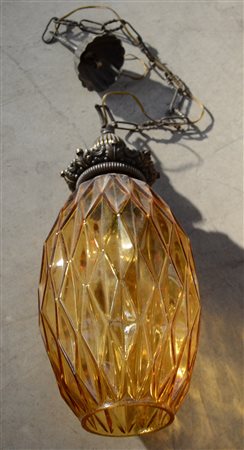 Lanterna in vetro ambrato con supporto in metallo (h cm 42)(difetti)