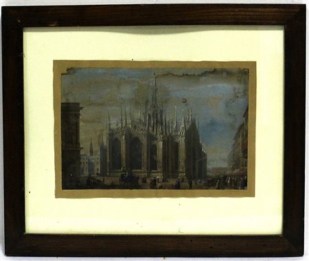 Maestro del secolo XIX "Scorcio del Duomo di Milano" acquerello (cm 15,5x24)...