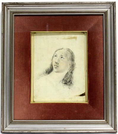 Antico disegno raffigurante in volto maschile, matita e china su cartoncino...