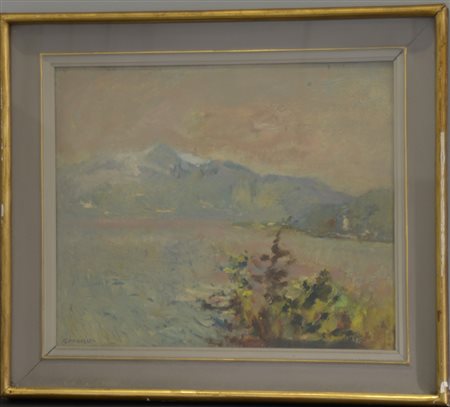 Gino Moro. "Scorcio del Lago di Como", olio su cartone telato (cm 40x50)...