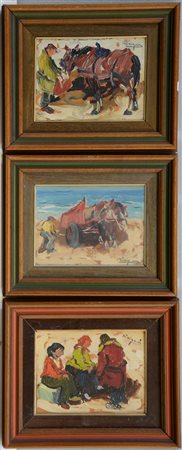Basso Ragni (1921 - 1979)Lotto di tre dipinti ad olio su compensato...