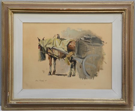 Marc Sardelli "Cavallo com carro" olio su tela (cm 30x40) firmato e datato in...
