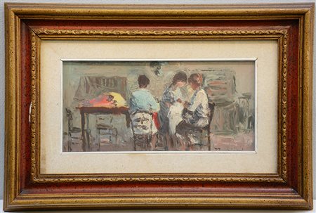 Danilo Barghigiani (1903)"Le cucitrici" olio su compensato (cm 20x39,5)...