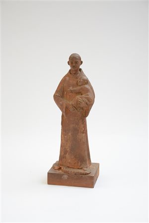 Ignoto "Santo con Bambino" scultura in terracotta (h. cm 35) (difetti e...