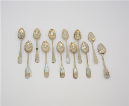 Dodici cucchiaini in argento. Regno delle due Sicilie, Napoli 1809-1824 (l....