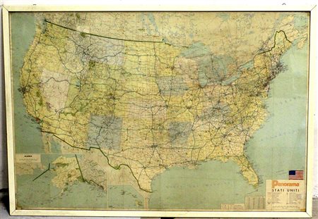 Cartina degli Stati Unini d’America (cm 68x100) in cornice (difetti)