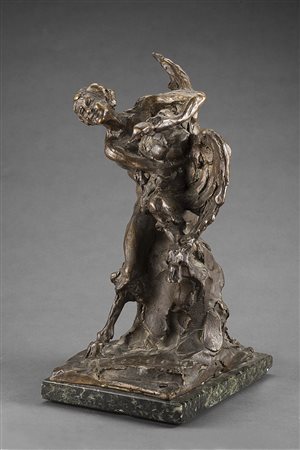 Attilio Prendoni (Milano 1874 - 1942)"Satiro con cigno" scultura in bronzo (h...
