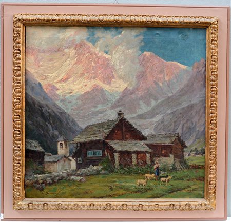 Francesco Domenighini (Breno 1860 - Bergamo 1950)"Vista del Monte Rosa da...