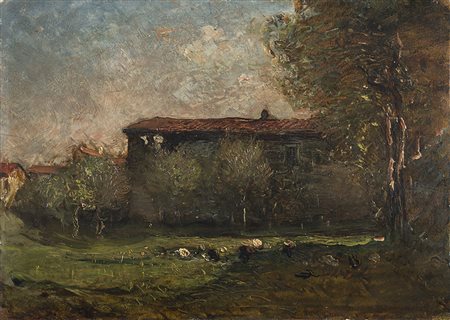 Antonio Fontanesi (Reggio Emilia 1818 - Torino 1882)(Attribuito)"Casolare,...