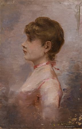 Gabriel Sainton (Francia 1854 - 1918)"Ritratto di giovane ragazza di profilo"...