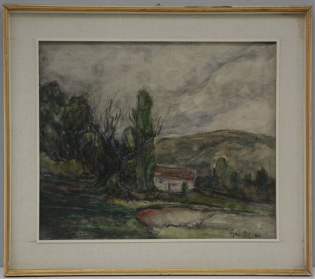 A. Gabardi "Paesaggio collinare" olio su tela (cm 50x60), firmato in basso a...