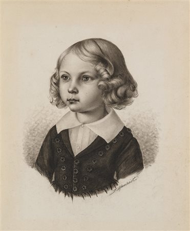 J. Henriot (sec. XIX) "Ritratto di fanciullo" matita e acquerello su carta...