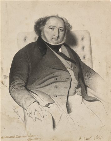 Litografia del sec. XIX "Ritratto di gentiluomo in poltrona 1844" (cm...