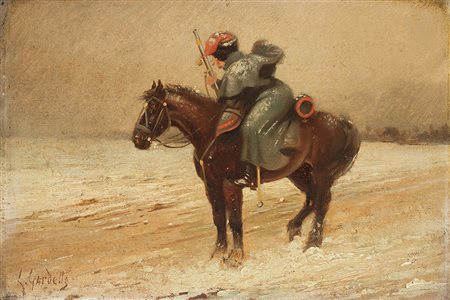Louis Gardette (sec. XIX/XX) "Campagna di Russia, Ussaro francese a cavallo...