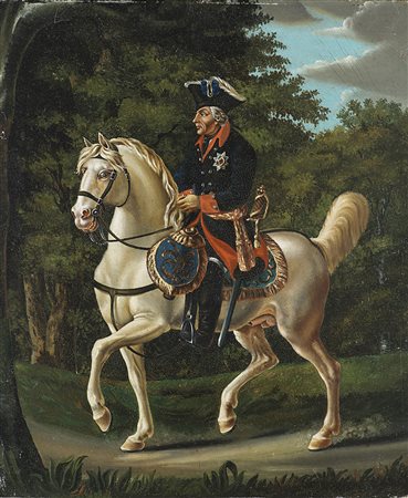 Scuola del sec. XIX "Ritratto di Federico II di Prussia" olio su cartone...