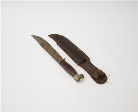Coltello da caccia tipo Bowie con fodera in cuoio (34 cm) (difetti)