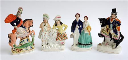 Manifattura del sec. XIX. Lotto composto da quattro statuette in ceramica...